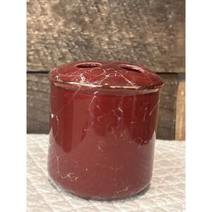 Ceramic Faux Marble Bathroom Toothbrush Holder Burgundy White Gold Trim